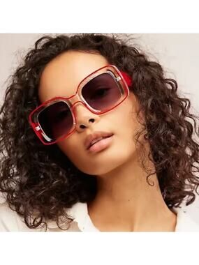 🆕FREE PEOPLE Twiggy Bubble Square Sunglasses~RED NWT